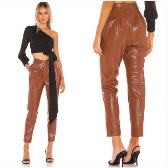 Revolve Camila Coehlo- Snakeskin Embossed Faux Leather Cognac Filomena Pants XL - Picture 1 of 11